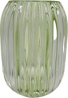 Theelichthouder - Transparant / Groen - Glas - &Oslash;13 x h7 cm