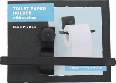 Toiletrolhouder met zuignap BILLY - Zwart - Metaal - 15,5 x 11 x 8 cm - 2