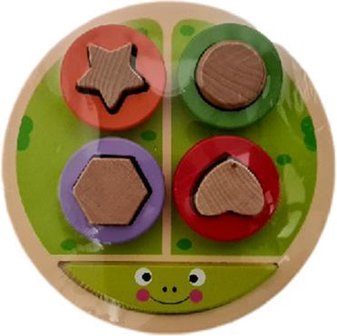 Houten speelgoed - Puzzel - Kinderpuzzel - Groen - Kikker- 10+ Maanden- Educatief - &oslash; 18 x h 4 cm