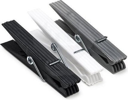 Knijpers - wasknijpers - Zwart / Wit / Grijs / - PVC - 24 stuks