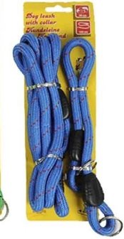 Hondenriem &amp; halsband - Blauw - Nylon - 150 / 45 cm