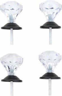 Deurknoppen diamant CADE - Zilver / Transparant - Kunststof / Metaal - Set van 4
