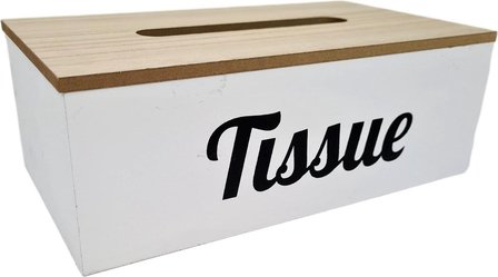 Moderne Tissuebox / Tissuehouder JACKLYN - Strak Design - Wit / Zwart / Lichtbruin - Hout - 25 x 14 x 9 cm