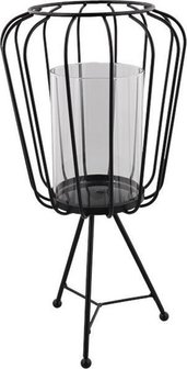 Lantaarn op Pootjes ISABELLA - Industrieel / Trendy - Zwart - Metaal - 15 x 15 x 29 cm