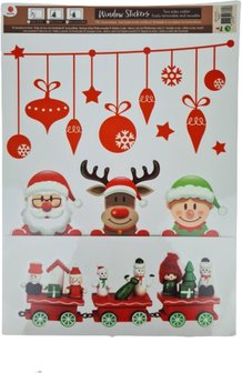 Kerst raamstickers - Wit / Rood - Kunststof - Glitters Stickers - Raam plak stickers - Elfje / Kerstman / Rendier / Kerstballen