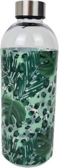 Luxe waterfles / drinkfles to go met plantenprint - Bidon - Sportfles - Botlle - Groen - Kunststof - 1L