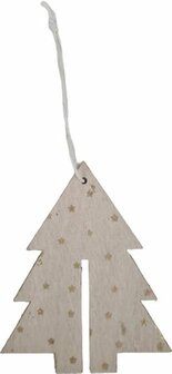 Kersthangers - Houten kerstboom - Hout - 11 cm - Set van 5 hangers - kerstboom hangers met glitters - Houten schijf