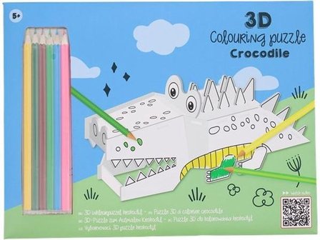 Kleurpuzzels met kleurpotloden - Krokodil - Kinderen - Puzzel Kleurplaat &ndash; 3D &ndash; 17x27x10 cm