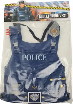 Politie kogelvrij vest - Politie kostuum - Kinder speelset - Blauw - 32 x 30 cm - Kunststof / Elastiek - vanaf 3 jaar - Carnava