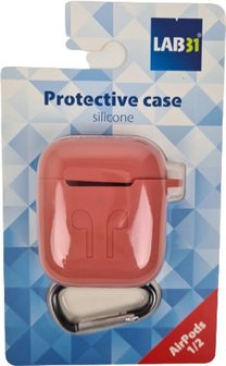 LAB31 - AirPods case - Airpods 1/2 - Zalm kleur - Opbergcase - Siliconen - Hoesje oortjes met haakje