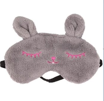 Slaapmasker - Sleep Well - Met ogen - pluche &ndash; Roze met grijs