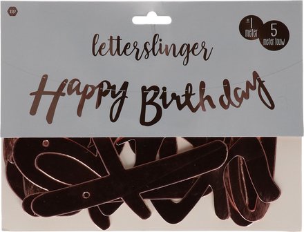 Happy Birthday Letterslinger - Slinger - Ros&eacute; Goud / Roze - Verjaardag - 1m x 5m Touw