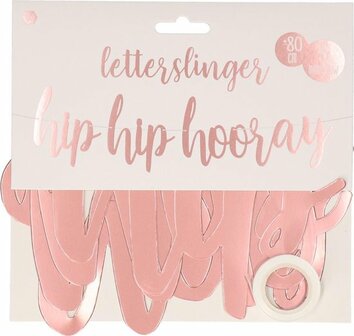 Hip Hip Hooray Letterslinger - Slinger - Ros&eacute; Goud / Roze - Verjaardag - 1m x 5m Touw