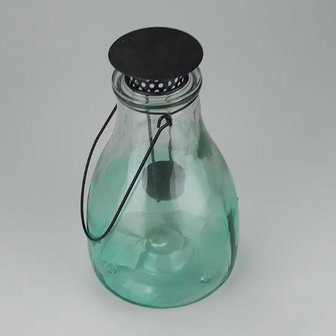 Theelichthouder met hendel KARINA - Transparant / Groen - Glas / Metaal - &Oslash; 14.5 x h 24 cm