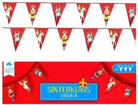 Sinterklaas Piet Vlaggetjes - 6 Meter - Rood - 15x - Sinterklaas decoratie