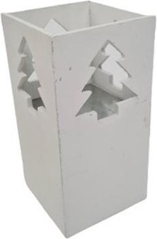Waxinelichtje houder - Kerstboom - wit - 16 x 8 cm
