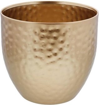 Gehamerde decoratief Pot - Vaas - Bloempot - Rond / Cilinder - Goud - Metaal -&Oslash; 16 x 14,5 cm