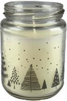 Kaarsje in glas - Kerstboom print - Wit / Grijs - Glas / Was - ⌀ 6,5 x h 9 cm