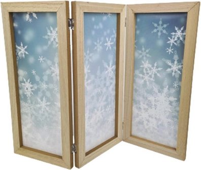 Houten raamscherm - Kerst - Raamornament - Raam decoratie - Blauw / Hout - Sneeuwvlokken - 54,5x1,50x40 cm