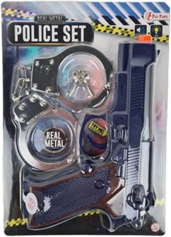 Police/Politie Set - Real metal - Echt metaal - Gun with handcuffs - Pistool plus handboeien
