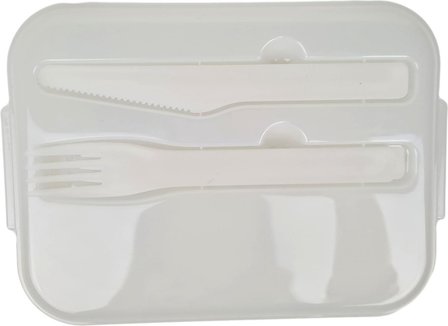 Lunchbox met Bestek BRANDO - Broodtrommel - Wit - Kunststof - 22 x 7 x 16 cm