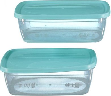 Vershouddozen set FOODIE - Mint / Transparant - Kunststof - Set van 2 - 2 L - Tupperware - Rechthoek - Eet container