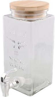 Water tap - Modern - Glas - 1L - Zilveren tap - Houten Deksel