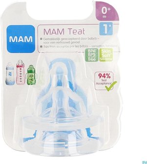 MAM Teat Flesspeen - BPA Vrij - Skin Soft Silicone - Baby Flesspeen - 0+ Maanden - Set van 2