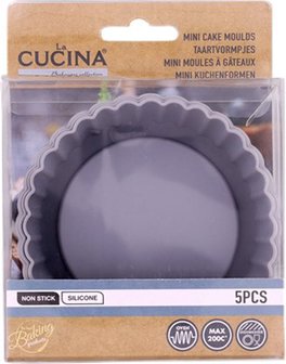 La Cucina Mini taartvormpjes non stick - Antraciet - Silicone - &oslash; 10 x h 2 cm - Set van 5