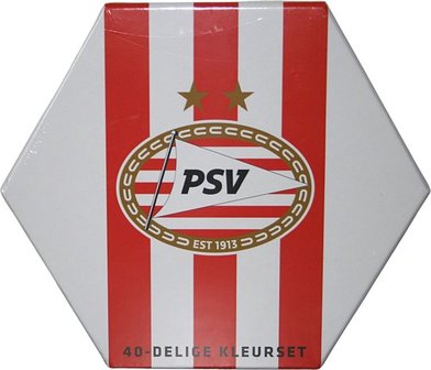 PSV Kleurset - Multicolor - Kleur en Teken Box - Karton / Krijtjes / Kleurpotloden / Gum - 40 Delige Kleurset