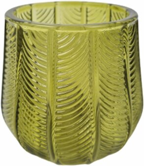 Theelichthouder met ribbel motief DALE - Geel / Groen - Glas - &oslash; 8 x h 8,5 cm