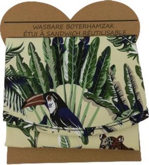 Wasbare Boterhamzak - Jungle Print - Herbruikbaar - Groen / Beige - Katoen - &Oslash; 36 cm