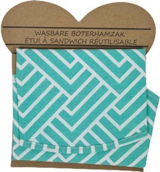 Wasbare Boterhamzak - Herbruikbaar - Turquoise / Wit - Katoen - &Oslash; 36 cm