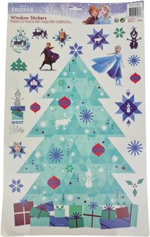 Disney Frozen Kerst Raamstickers - Blauw - Kerstboom - Kunststof - 44 x 29 cm