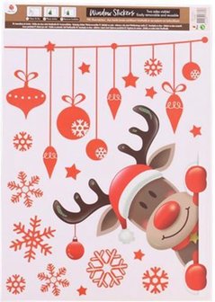Kerst Raamstickers - Multicolor / Rood - Kunststof - 9 Stickers