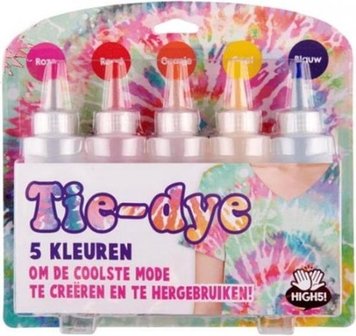 Volledig Tie-Dye Pakket met Instructies - 5 Kleuren - Inkt / Elastiek / Handschoenen - Cadeau - 53 Delig