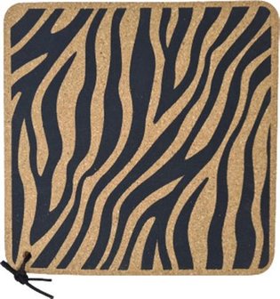 Pannen Onderzetter KIARA - Zebra - Bruin / Zwart - Kurk - Vierkant - 19 x 19 cm - Set van 2