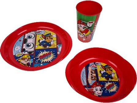 PAW Patrol Kinderservies - Serviesset - Rood - Kunststof - Beker / Kom / Bord - 3 Delig