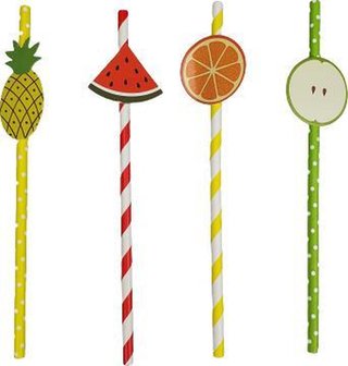 Herbruikbare rietjes met Fruit Deco - Multicolor - Papier - l 19,5 cm - Set van 20 rietjes