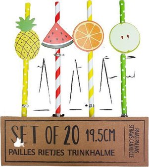 Herbruikbare rietjes met Fruit Deco - Multicolor - Papier - l 19,5 cm - Set van 20 rietjes