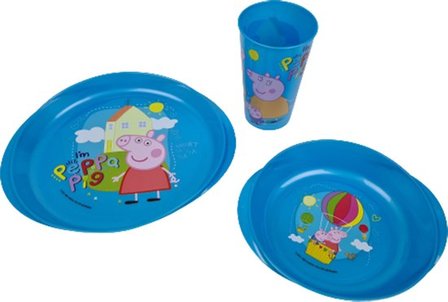 Peppa Pig Kinderservies - Serviesset - Blauw - Kunststof - Beker / Kom / Bord - 3 Delig