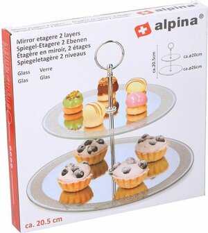 Alpina Spiegel Etagere 2 laags - Zilver - Glas / Metaal - Rond - &Oslash; 26 x &Oslash; 20 x 20.5 cm