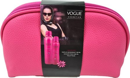 Geschenkset Vogue - Parfum Deodorant 150 ml - Shower Foam 200 ml - Toilettas - Roze - Cadeau - Sinterklaas - Kerst