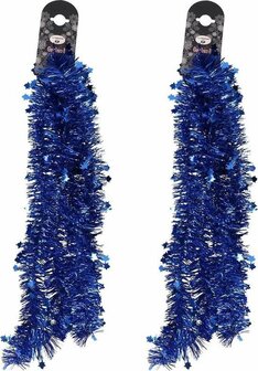 Kerstslinger met sterren - Blauw - Kunststof - 270cm x 90mm - Set van 2