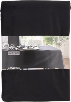 Velvet Tafelkleed LIZA - Zwart - Luxe Kerst - 100% Polyester - 145 x 250 cm - Feest - Kerst - Verjaardag - Sinterklaas - Pasen 