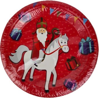 Sinterklaas taart &amp; snack bordje - Rood - Papier - &Oslash; 18 cm - 15 Stuks