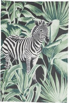 Groen Kleed met Zebra 60 x 90 cm - Katoen - Tropisch - Decoratie - Badkamer - Woonkamer - Vloerkleed