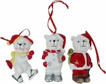 Kersthangers - Kerstdecoratie - 3 Beren - Beer kerstman - Rood - Kerstversiering - 3 Set