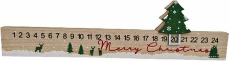 Decoratie kalender Aftellen tot Kerst - Christmas Countdown - Groen / Bruin - Hout - Kerstboom - 40 x 11 x 2 cm