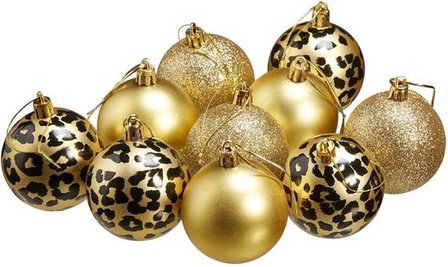 Luxe kerstballen - Goud - Panter print - Set van 10 - Kerst - Kerstboom versiering